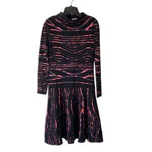 Kenzo Paris Black Pink Mock Neck Knit Sweater Dress size small